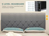 Double Bed Frame with 5-Level Adjustable Linen Upholstered Headboard, Wooden Slats Mattress T3398P330372