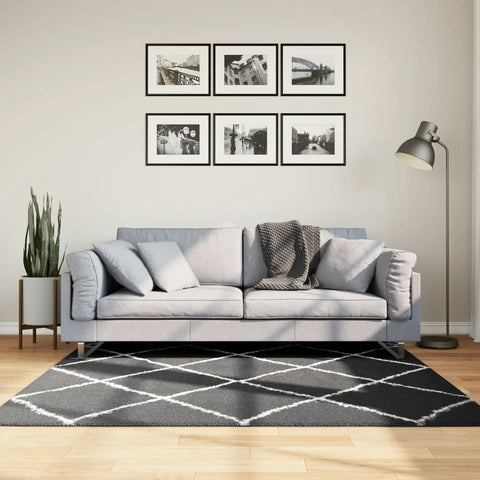 ZNTS Shaggy Rug PAMPLONA High Pile Modern Black and Cream 160x160 cm 375412