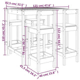 5 Piece Garden Bar Set White Solid Wood Pine 3154751