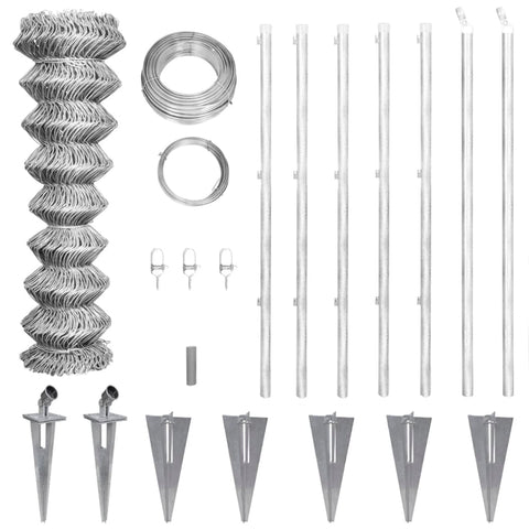 ZNTS Chain Link Fence with Posts Spike Galvanised Steel 15x1.5 m 141505