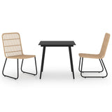 Dining Set Oak and Black Poly Rattan, Powder-Coated Steel, Glass 3060231