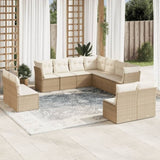 ZNTS 11 Piece Garden Sofa Set with Cushions Beige Poly Rattan 3217818