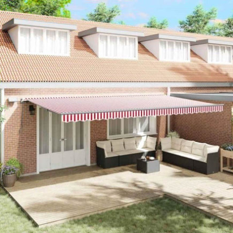 Retractable Awning Manual Red and white 600 x 300 cm Fabric 3331610