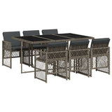7 Piece Garden Dining Set with Cushions Grey Poly Rattan 3210728