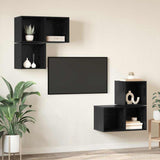 TV Cabinet Set Wall-mounted 4 pcs Black Oak Engineered Wood 3393289