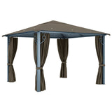 Gazebo with Curtain&LED String Lights 3x3 m Taupe Aluminium 3070334