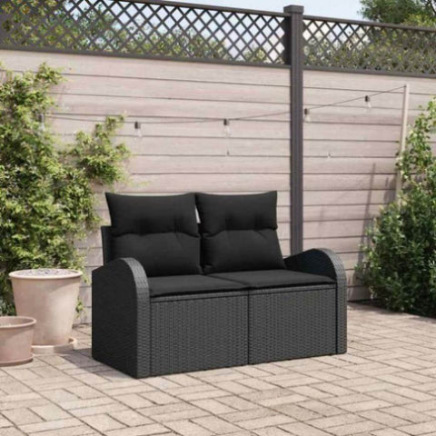 Garden Sofa with Cushion Black 124 x 62 x 69cm Poly Rattan 42006751