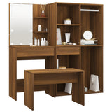 Dressing Table Set with LED Brown Oak Engineered Wood 3114106
