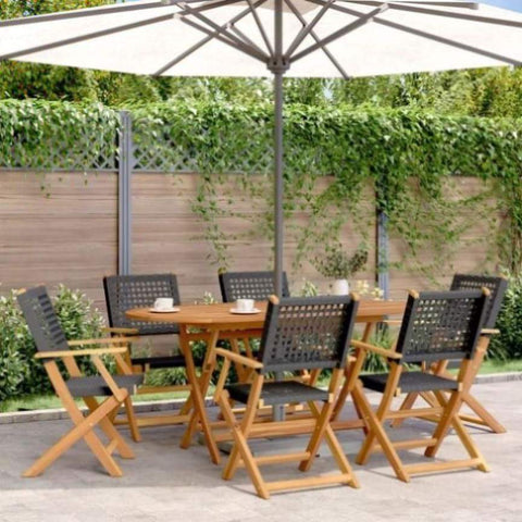 ZNTS 7 Piece Garden Dining Set Black Poly Rattan and Solid Wood 3281706