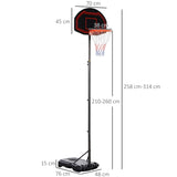 Basketball Hoop Stand Portable Adjustable Height 2.1-2.6m w/ Wheels, Sturdy Rim Stable Base, Black T3398P349112
