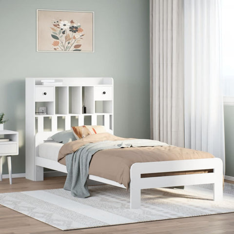 ZNTS Bookcase Bed without Mattress White 75x190 cm Small Single Solid Wood Pine 3308907