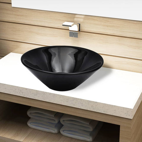 Ceramic Bathroom Sink Basin Black Round 141927