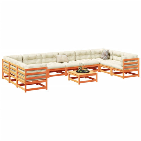 ZNTS 11 Piece Garden Sofa Set Wax Brown Solid Wood Pine 3299645