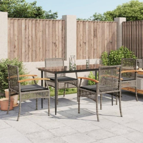 ZNTS 5 Piece Garden Dining Set with Cushions Grey Poly Rattan 3213612
