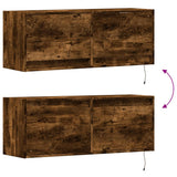 TV Wall Cabinet with LED Lights Smoked Oak 100x31x35 cm 852366