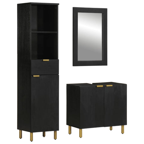 ZNTS 3 Piece Bathroom Furniture Set Black Engineered Wood 3309995