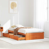 Bed Frame with Drawer with Storage Wax Brown Solid Pine Wood 3423811
