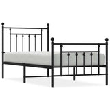 Bed Frame Black Steel Single Bed Frame Rectangular Industrial 353548