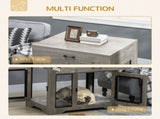 Dog Cage End Table with Two Doors, Drawer, for Medium Dogs - Grey T3398P376392