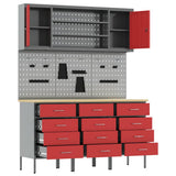 Work Cabinet with Drawer 7 pcs Red Engineered Wood and Steel 3321437