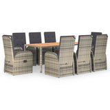 9 Piece Garden Dining Set Grey Poly Rattan&Solid Wood Acacia 3157625