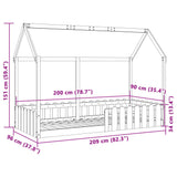 Kids' House Bed Frame without Mattress 90x200 cm Solid Wood Pine 850686