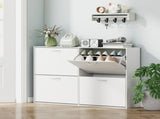 Wooden Modern Design 4 Drawer Shoes Cabinet Pull Down Shelf Storage Organiser - White T3398P378004