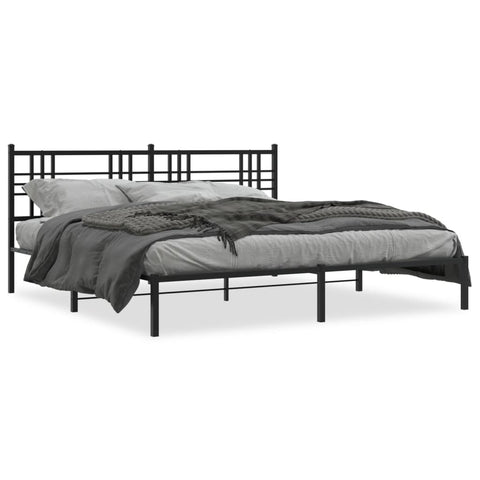 ZNTS Metal Bed Frame with Headboard Black 193x203 cm 376330