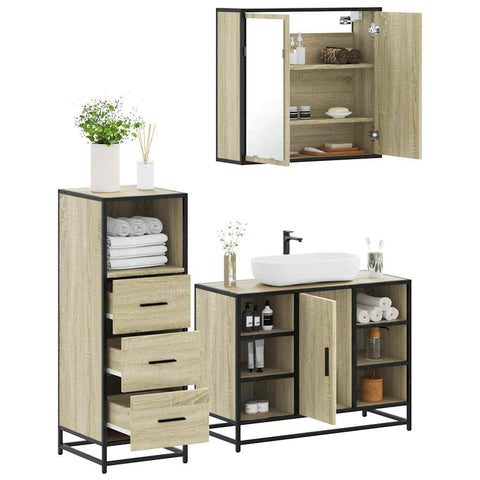 ZNTS 3 Piece Bathroom Furniture Set Sonoma Oak Engineered Wood 3301031