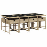 Garden Dining Set Beige and Black Poly Rattan and Tempered Glass 3211282