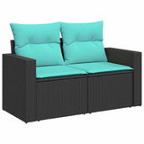 5 Piece Garden Sofa Set with Cushions Black Poly Rattan Acacia 3326238
