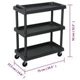 3-Tier Workshop Tool Trolley Black 75x37.5x92 cm PP 151828