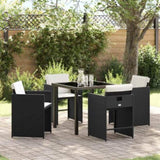 Garden Dining Set with Cushion 5 pcs Black Poly Rattan 3379972