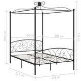 284476 Canopy Bed Frame without Mattress Black Metal 120x200 cm
