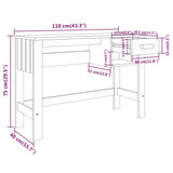 ZNTS Desk HAMAR White 110x40x75 cm Solid Wood Pine 340457