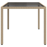 Garden Table 150x90x75 cm Tempered Glass and Poly Rattan Beige 316710