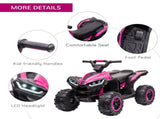 12V Ride-On Quad Bike w/ Music, Horn, for Ages 3-5 Years - Pink T3398P348326