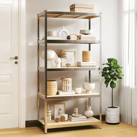 5-Layer Storage Shelf Silver Steel&Engineered Wood 152882