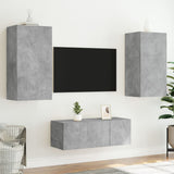 4 Piece TV Wall Units with LED Concrete Grey Engineered Wood 3216821