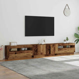 TV Cabinet with LED Lights Old Wood 260x35x40 cm Engineered Wood 3329167