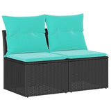 2 Piece Garden Sofa Set with Cushions Black Poly Rattan Acacia 3325243