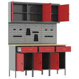 Work Cabinet 8 pcs Red and Grey Engineered Wood and Steel 3321429