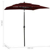 3-Tier Garden Parasol with Aluminium Pole Bordeaux Red 2x2 m 313848