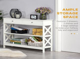 Console Table Side Desk w/ Shelves Drawers Open Top X Support Frame Living Room Hallway Home Office T3398P329949
