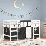 ZNTS Kids' Loft Bed with Curtains without Mattress White&Black 90x200cm 3206967