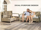 125L Garden Storage Bench, 2 Seater PE Rattan Outdoor Bench Storage Box with Padded Cushion, Khaki T3398P552617