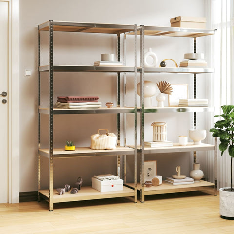 5-Layer Shelves 2 pcs Silver Steel&Engineered Wood 3154209