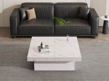 Modern square coffee table with marble look, Centre Tea Table with 4 Sliding Drawers, Coffee End N605P375112W