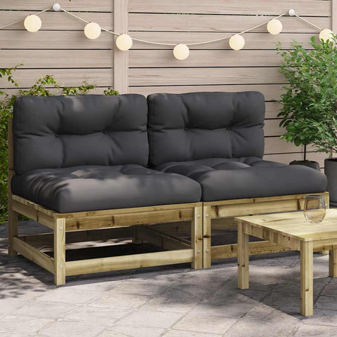 Garden Sofas Armless with Cushions 2 pcs Impregnated Wood Pine 838092