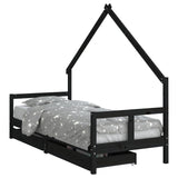 Kids Bed Frame with Drawers Black 80x200 cm Solid Wood Pine 834551